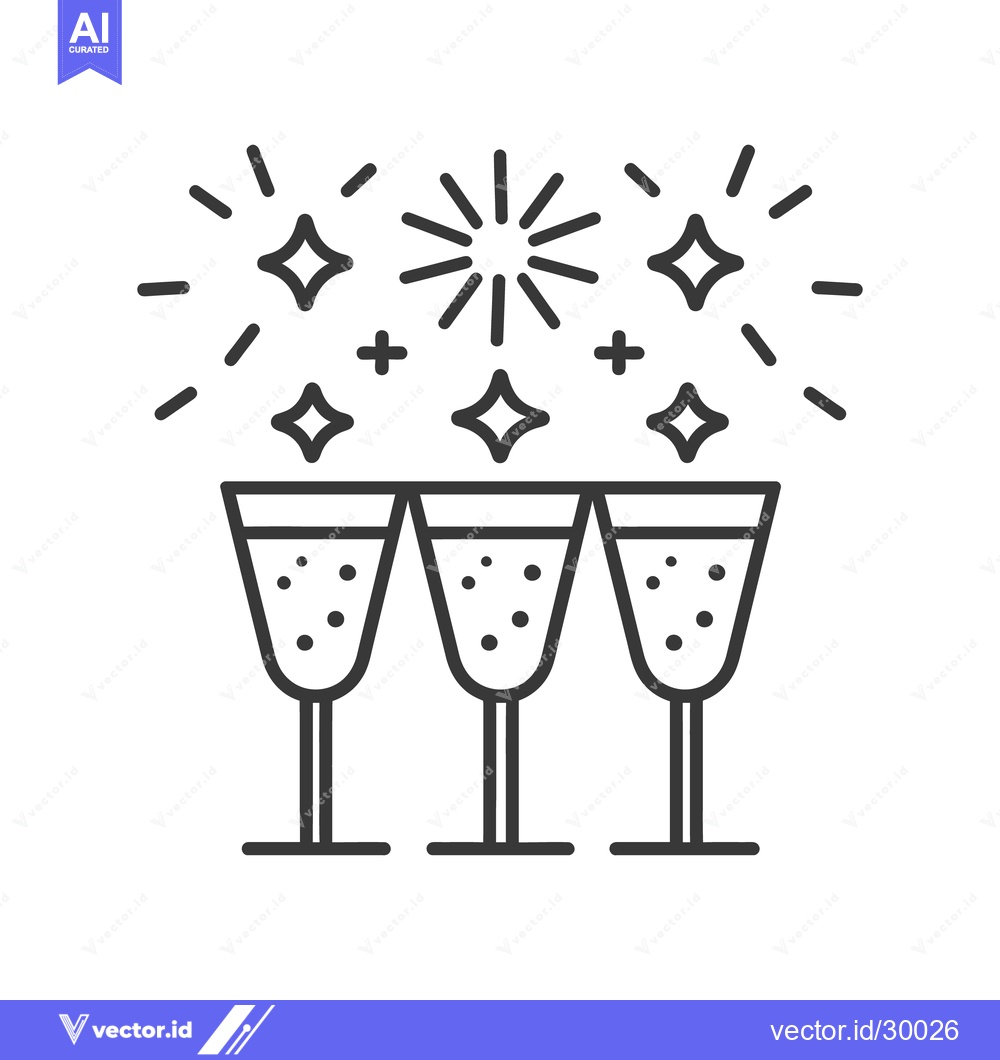 Premium Vector dari Three champagne glasses with celebratory fireworks and stars above the