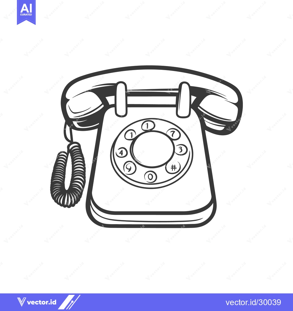 Premium Vector of A simple black and white illustration of a rotary dial telephone