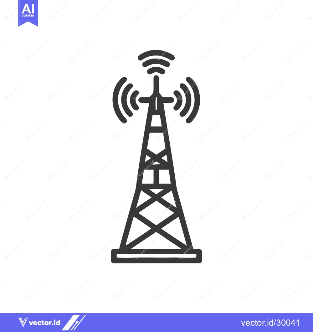 Premium Vector dari Minimalist Communication Tower Icon with Radio Waves on White Backgrou
