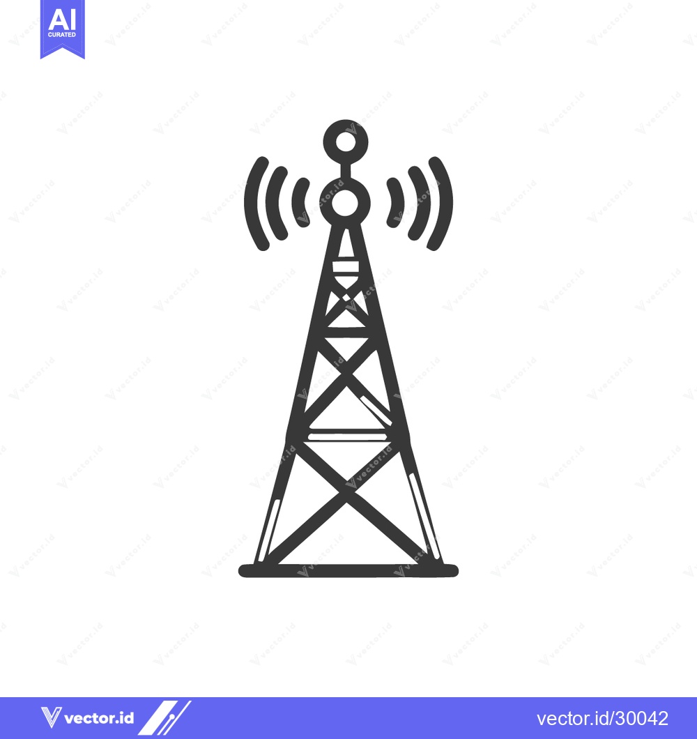 Premium Vector dari Minimalist Radio Tower Icon with Signal Waves on White Background