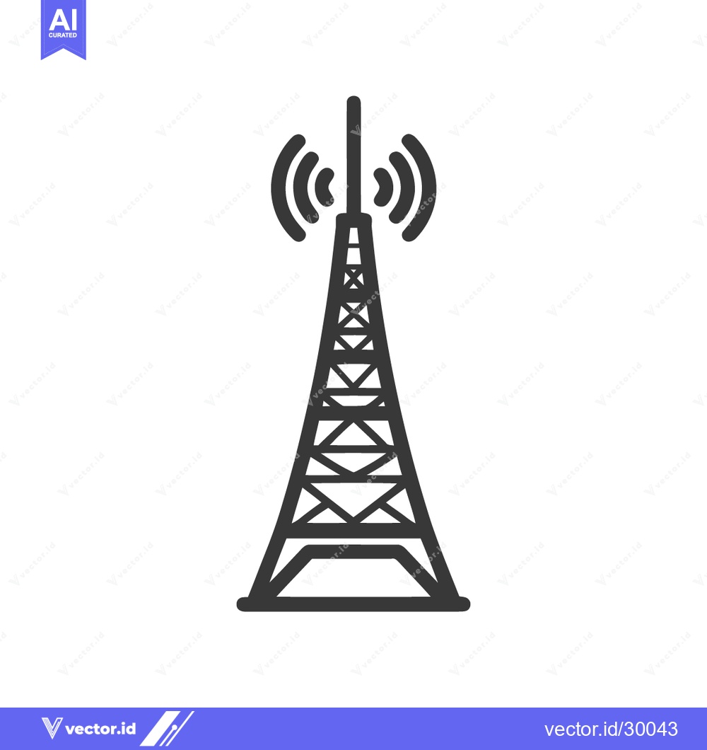 Premium Vector of Minimalist Communication Tower Icon with Signal Waves on White Backgro