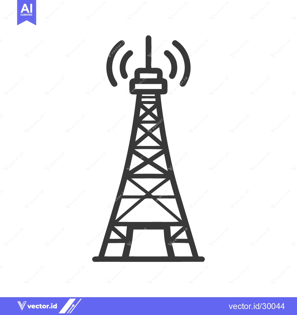 Premium Vector dari Minimalist Radio Tower Icon with Signal Waves, Black Outline on White