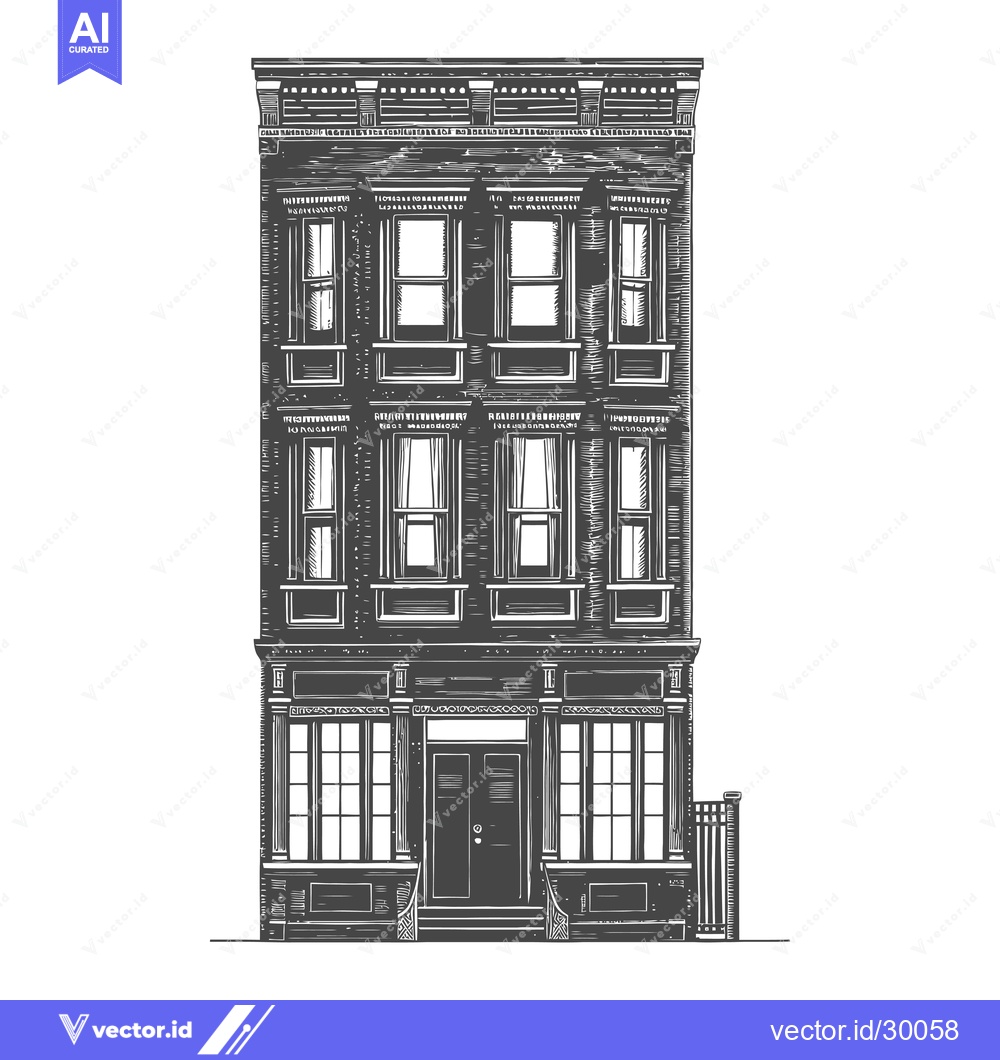 Premium Vector of A Tall Brick Building With Many Windows and a Door