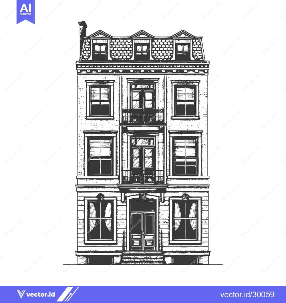 Premium Vector of Elegant Three Story Townhouse Architectural Drawing