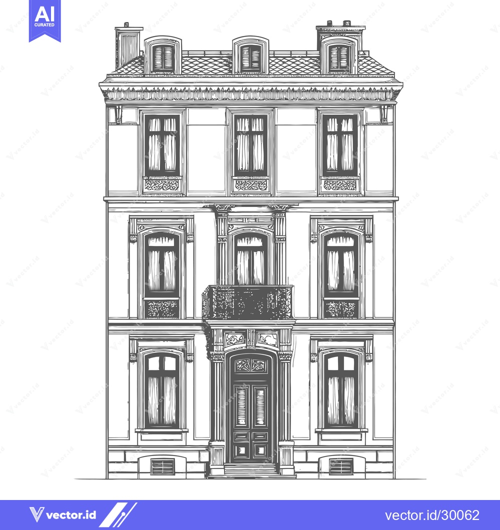 Premium Vector dari Elegant Three Story Townhouse Architectural Drawing