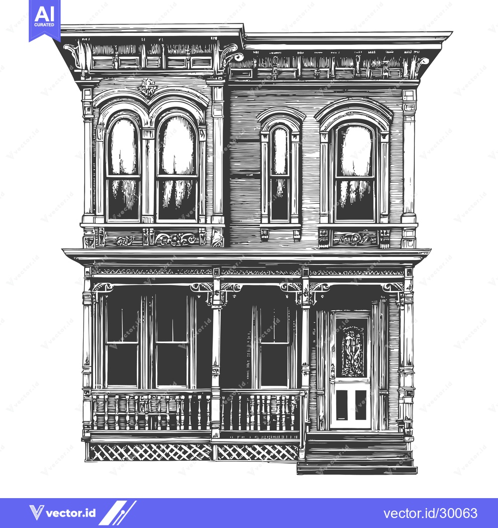 Premium Vector of Victorian Style House Architectural Drawing Illustration