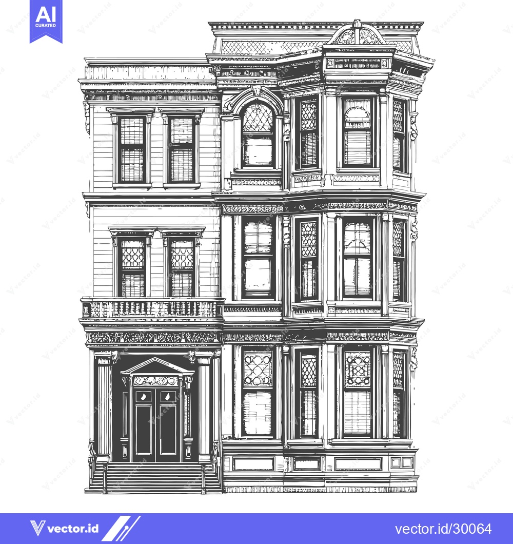 Premium Vector of Elegant Victorian Style Three Story Townhouse Building