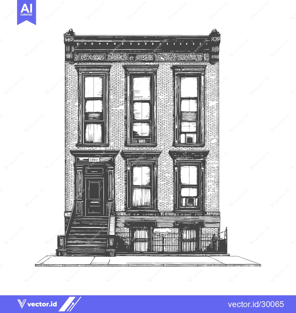 Premium Vector dari Three story brick townhouse architectural drawing illustration