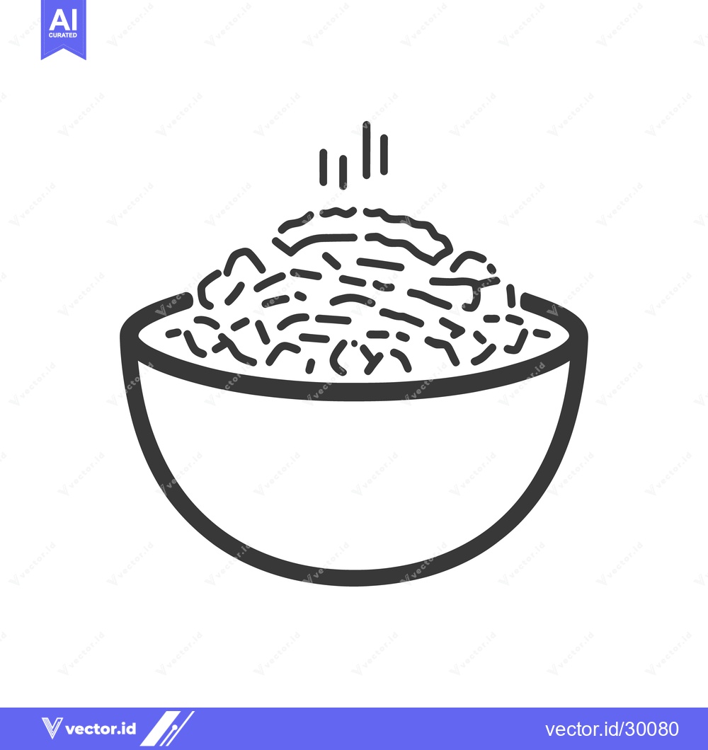 Premium Vector of A bowl of steaming grains sits in simple black line art