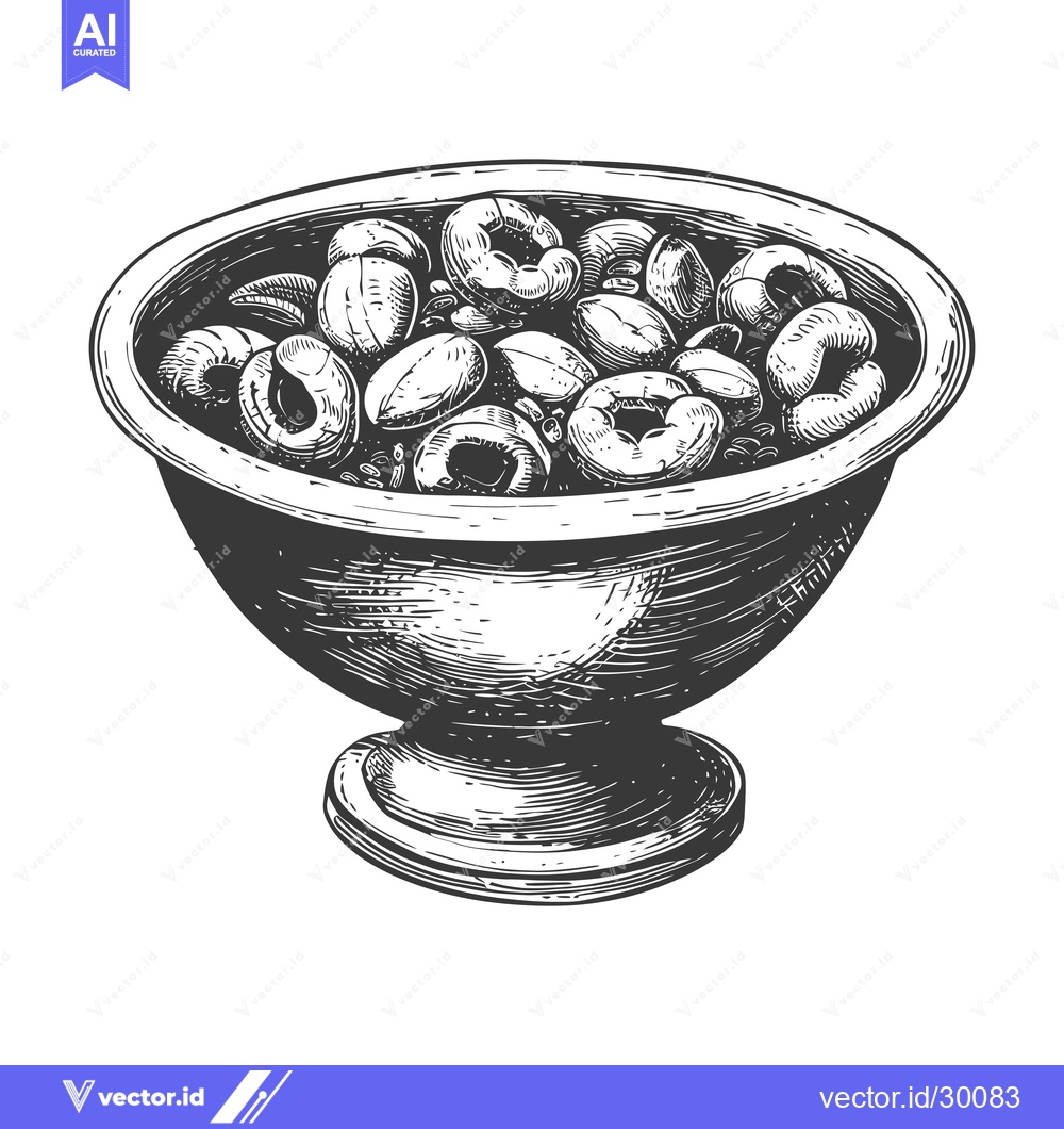 Premium Vector dari A Pedestal Bowl Filled With Assorted Nuts and Olives