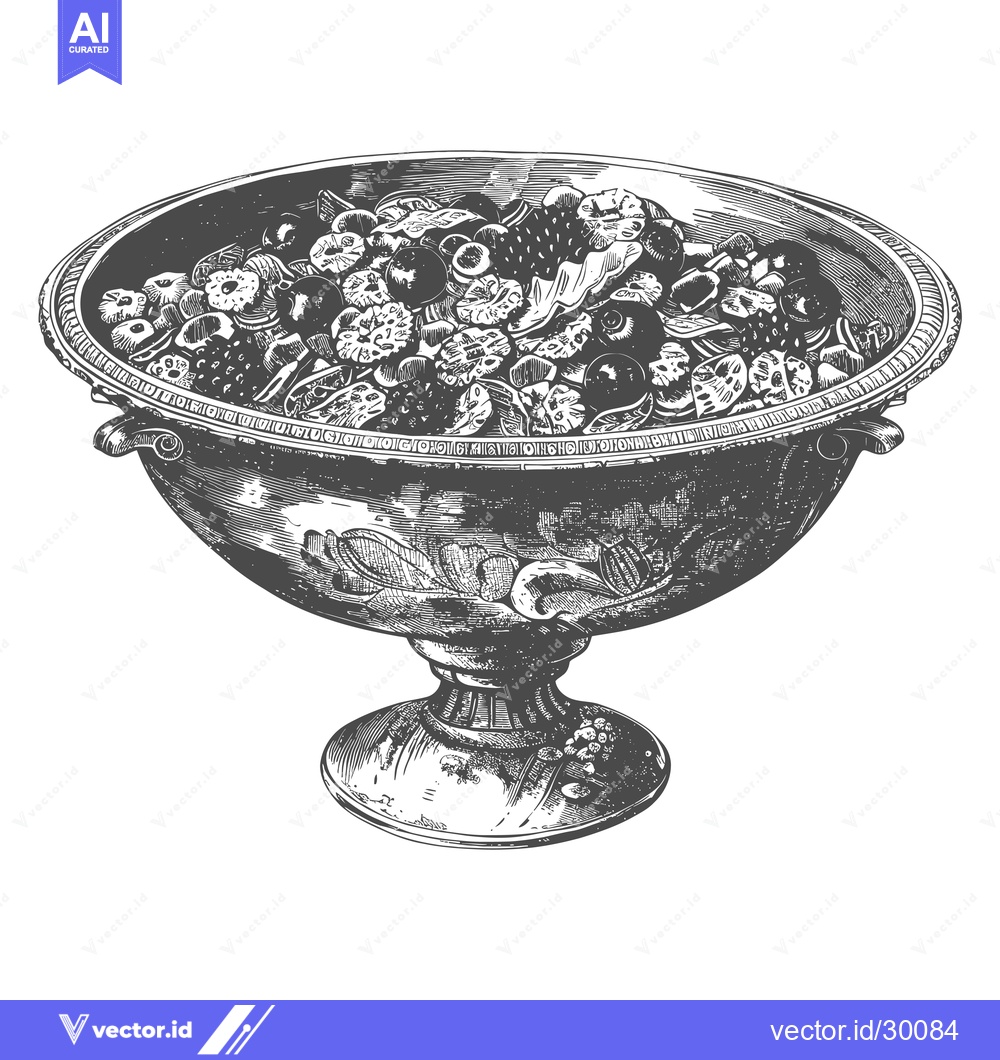 Premium Vector dari Ornate Bowl Filled With A Colorful Fruit Salad