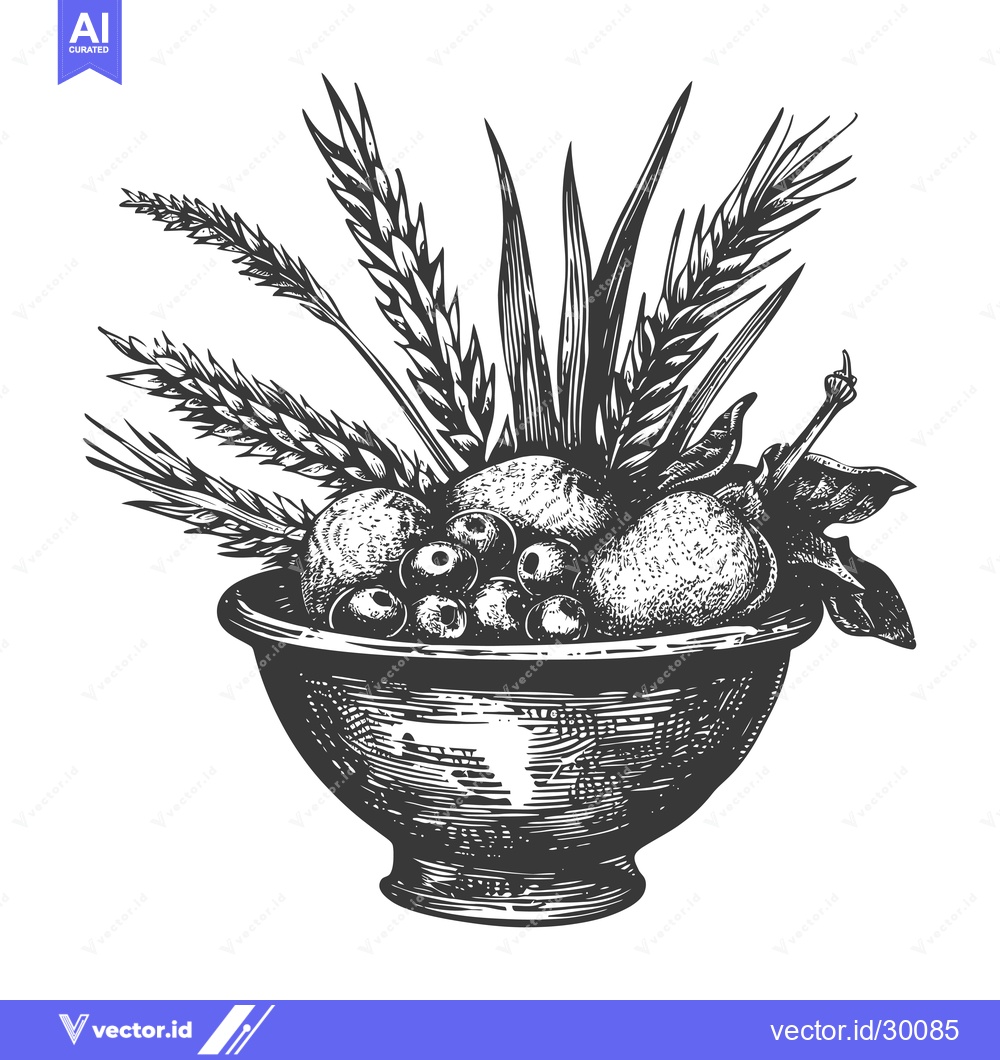 Premium Vector dari A Bowl of Fruit and Wheat Stalks
