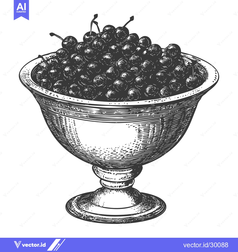 Premium Vector dari Cherries in an Ornate Silver Bowl A Still Life Drawing