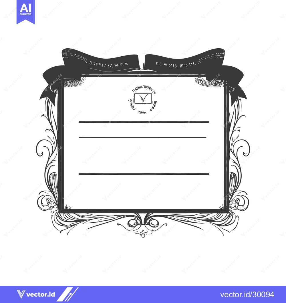Premium Vector of An elegant black framed paper with decorative ribbon and flourishes