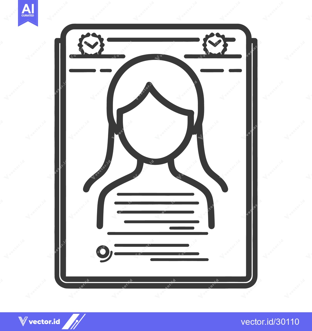 Premium Vector of A document featuring a portrait of a woman and certification badges