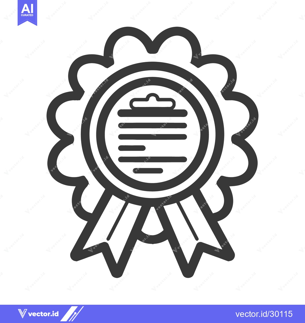 Premium Vector of Black and white circular badge with ribbons and documents