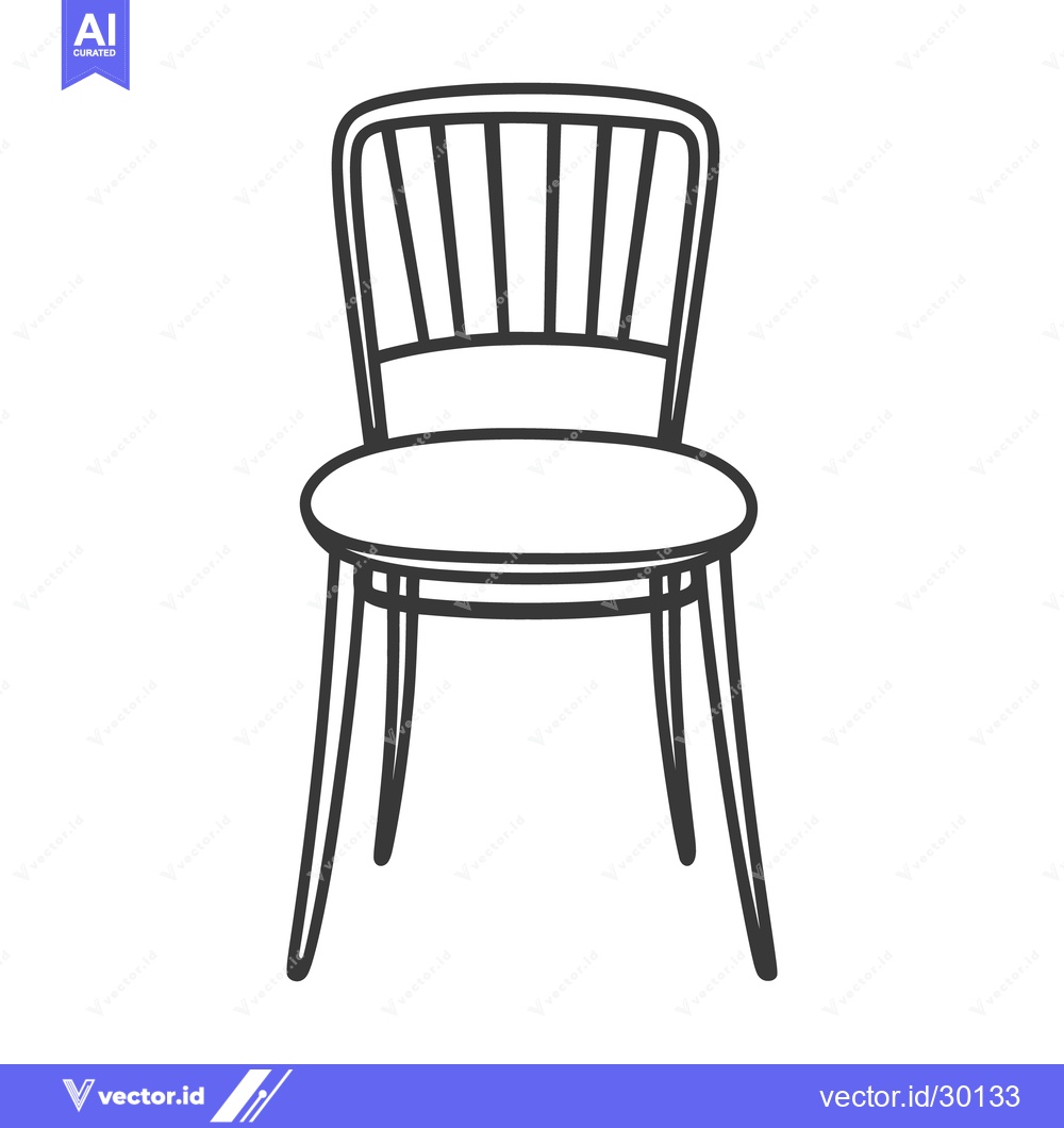 Premium Vector of A simple black and white illustration depicts a wooden chair