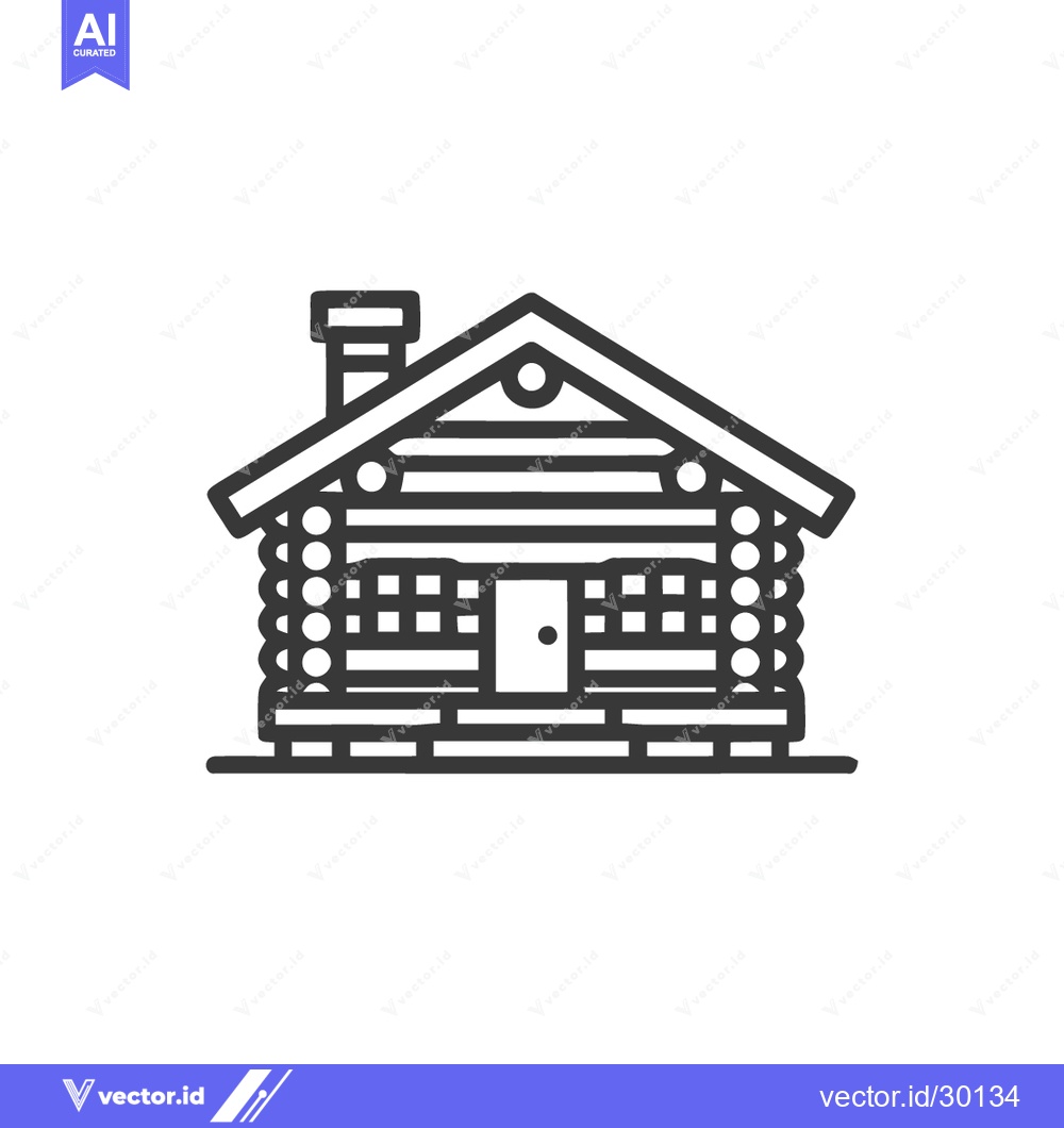 Premium Vector dari Minimalist Log Cabin Icon: Rustic Retreat, Simple Line Art Design