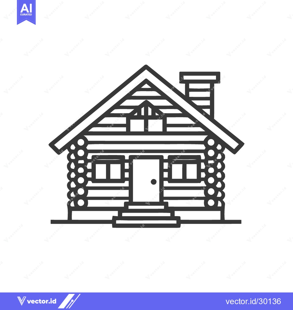 Premium Vector dari Minimalist Log Cabin Icon: Simple Line Art of Rustic Home with Chimney