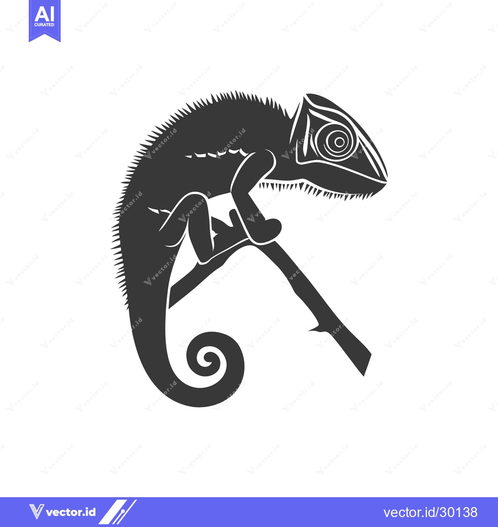 Premium Vector of A stylized monochrome depiction of a chameleon on a branch
