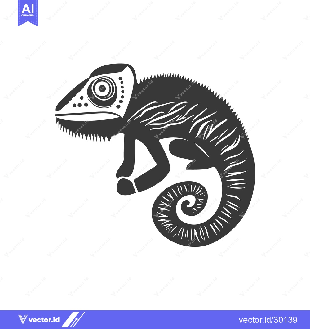 Premium Vector dari The stylized drawing depicts a monochrome chameleon with intricate det