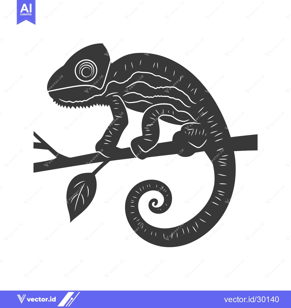 Premium Vector dari A stylized illustration of a chameleon perched on a branch