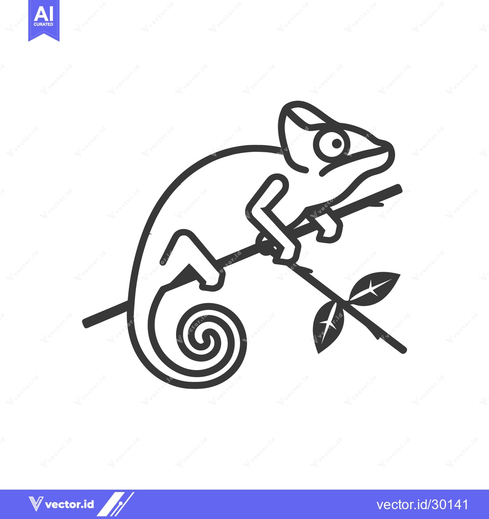 Premium Vector dari A simplistic monochrome illustration of a chameleon on a branch