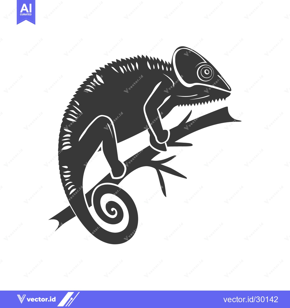 Premium Vector dari A stylized illustration of a chameleon perched on a branch