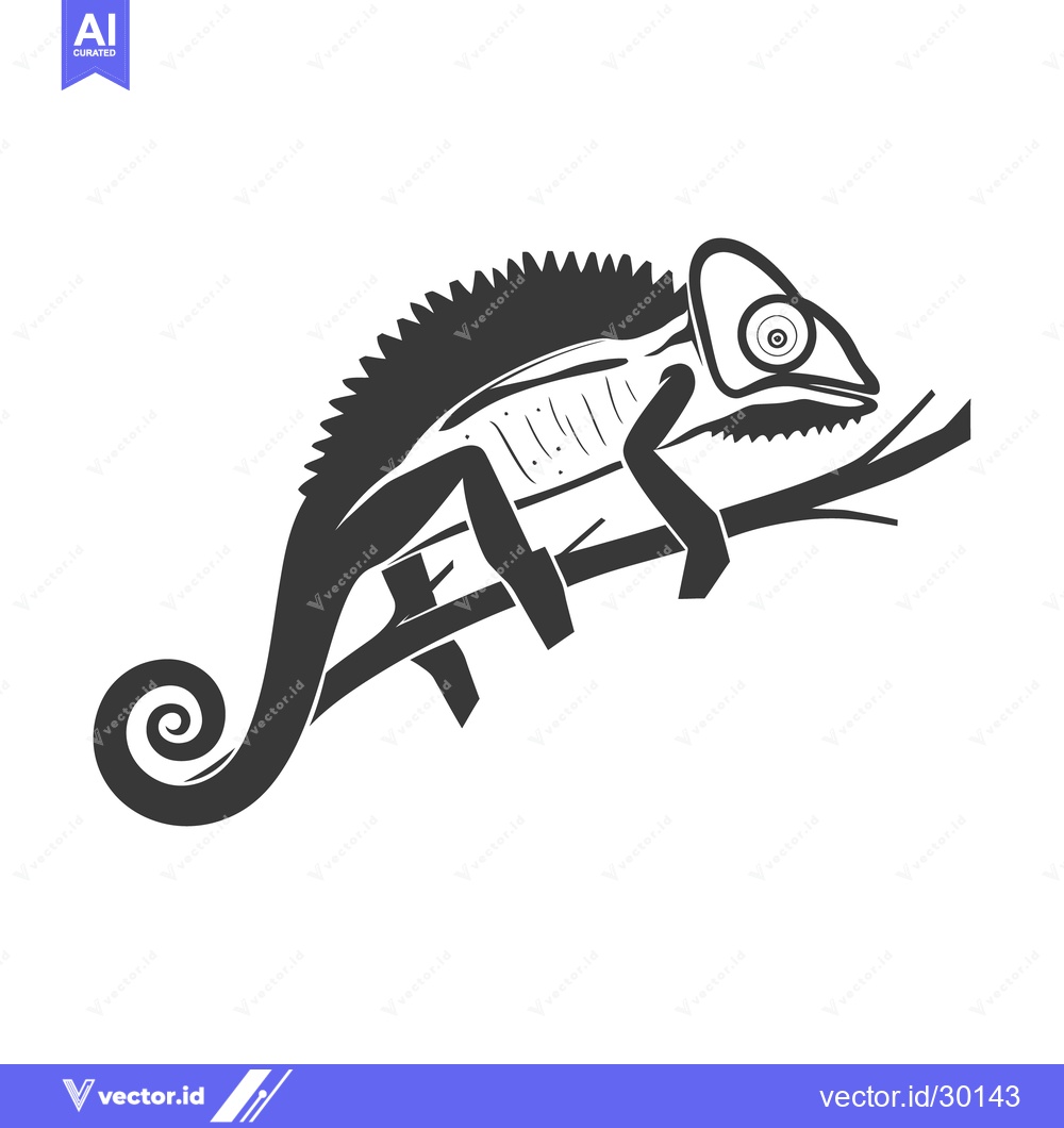 Premium Vector dari A stylized illustration of a chameleon perched on a branch