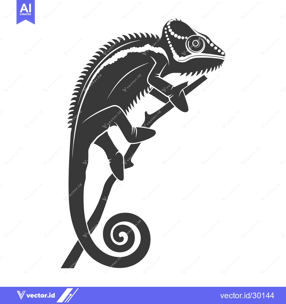 Premium Vector dari A Vector Graphic Depicting A Chameleon Perched On A Branch