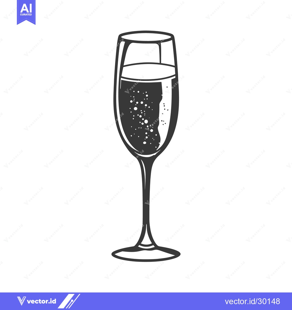 Premium Vector dari A single drawn champagne flute filled with effervescent liquid