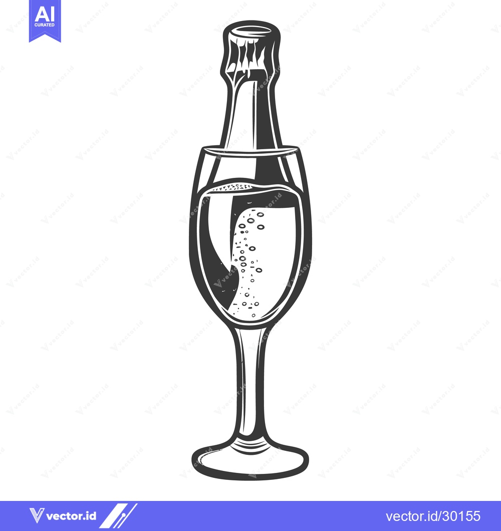 Premium Vector of A champagne bottle is inserted into a stemware glass