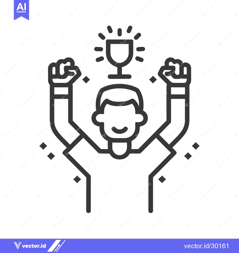 Premium Vector of Person celebrating achievement and success with a trophy overhead