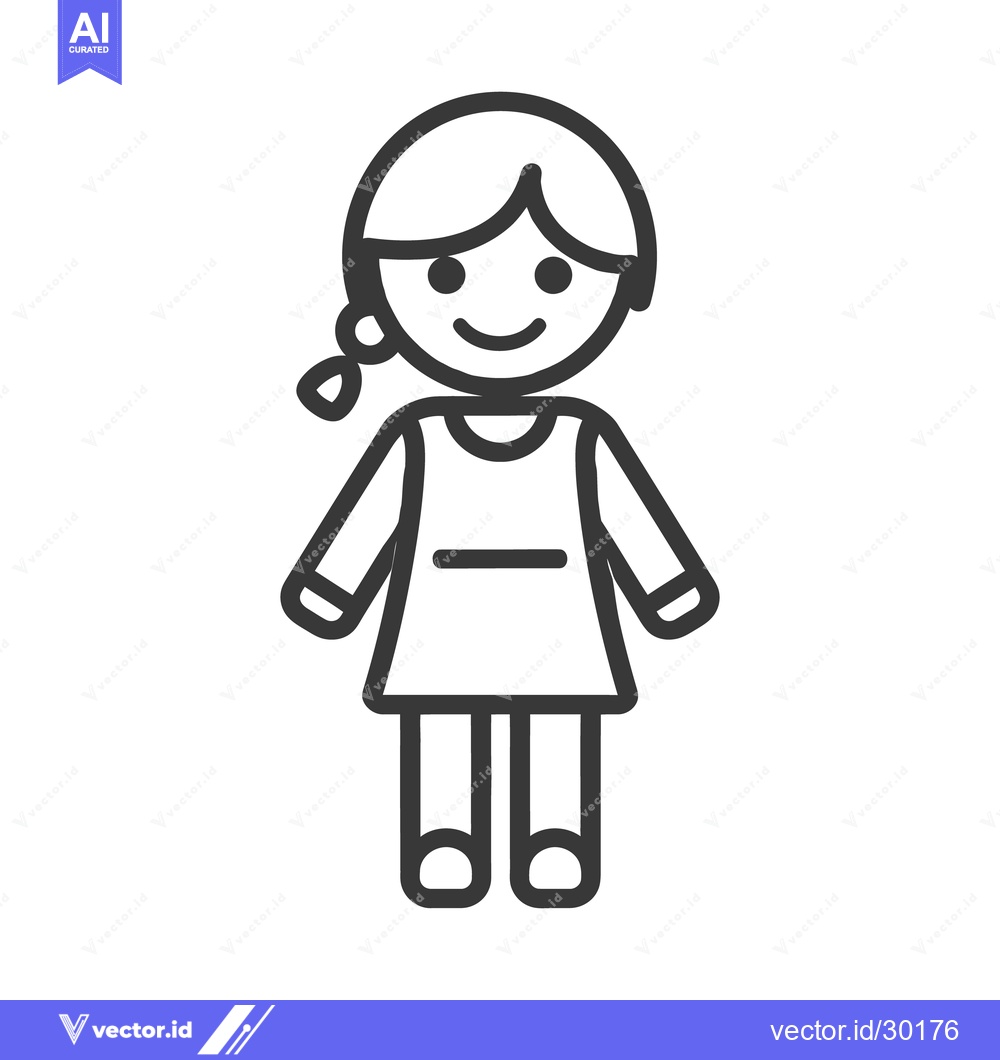 Premium Vector of Simple line art depicting a smiling girl child figure