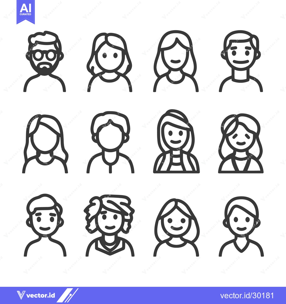 Premium Vector dari Simple black and white line art style illustrations of people