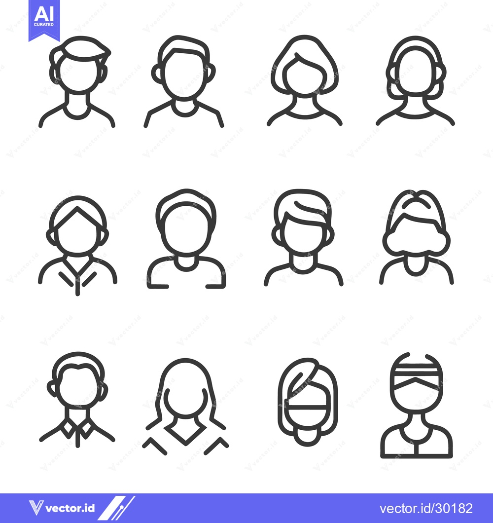 Premium Vector dari Twelve Different Vector Outlines Representing Various Human Head Illus