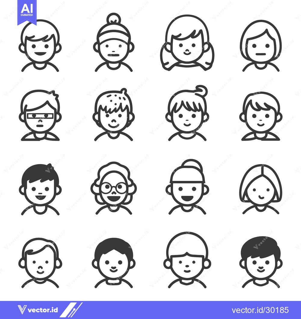 Premium Vector of A collection of simple line art portraits of diverse people