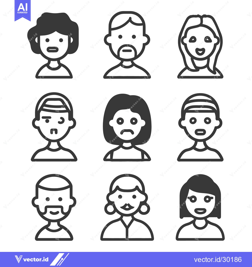 Premium Vector of Stylized Black And White Line Drawings Of Human Faces
