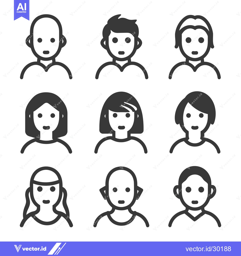 Premium Vector dari Nine Line Art Portraits Representing Diverse Human Facial Features