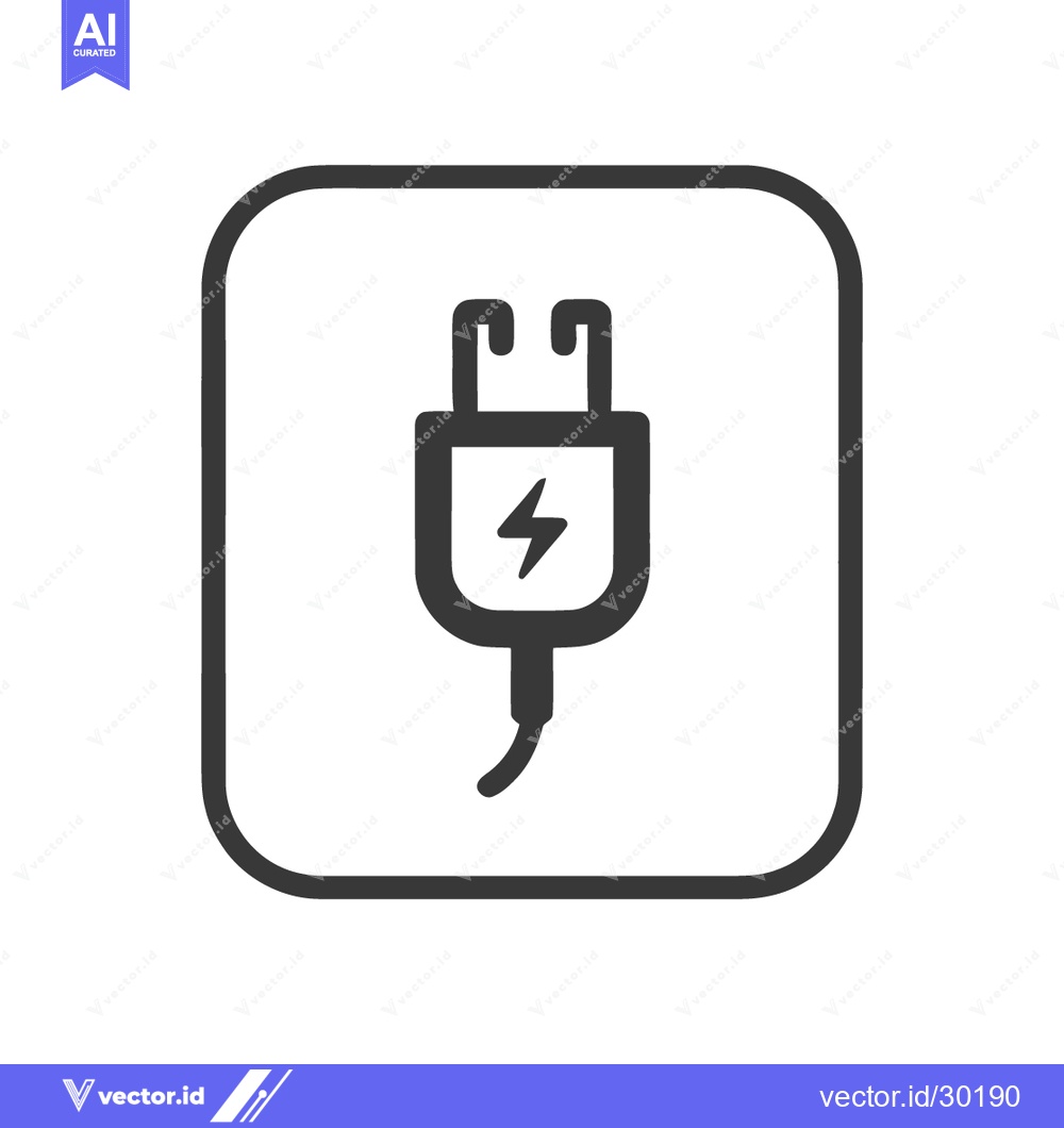 Premium Vector of Minimalist Power Plug Icon with Lightning Bolt in Rounded Square Frame