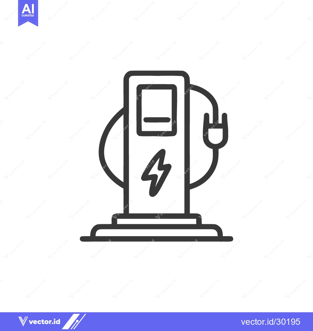 Premium Vector dari Electric Vehicle Charging Station Outline Icon with Lightning Bolt Sym