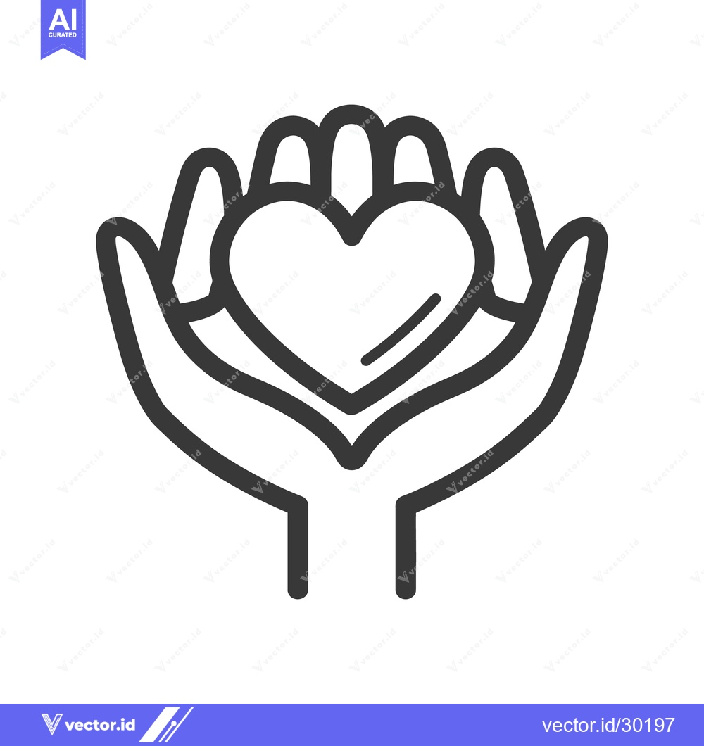 Premium Vector dari Two open hands cradling a heart in a black line illustration