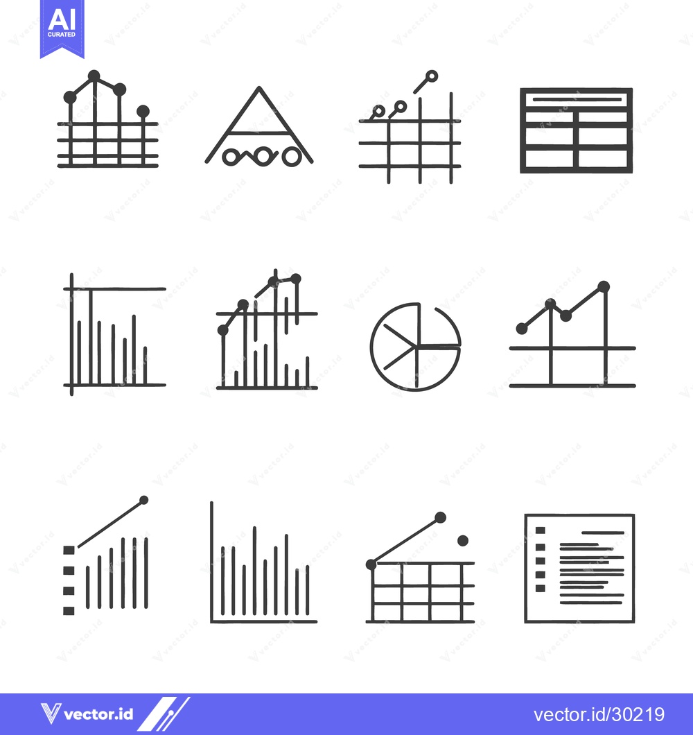 Premium Vector dari Black and white icon set representing different data visualizations