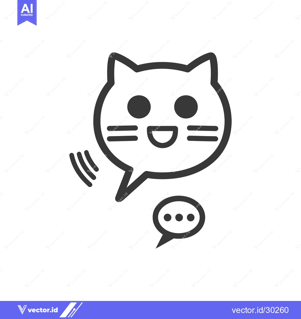 Premium Vector dari A stylized smiling cat head integrated into a chat bubble design
