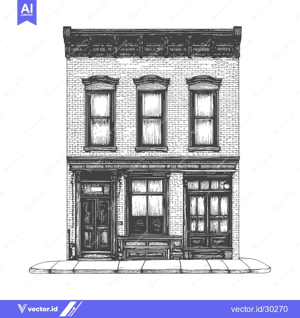 Premium Vector of A three story brick building with large windows and doors