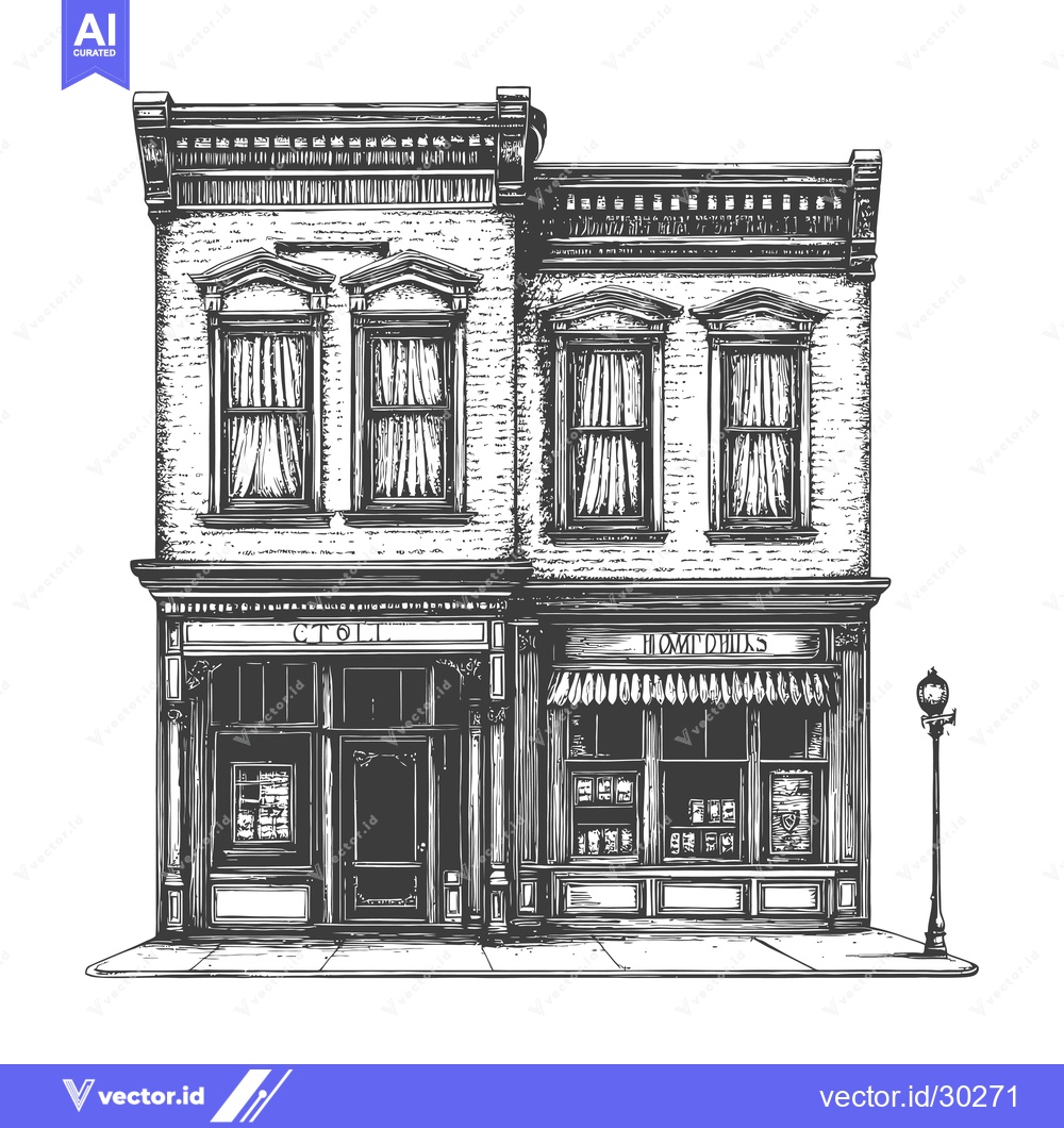 Premium Vector of A Vintage Two Story Brick Building With Shops