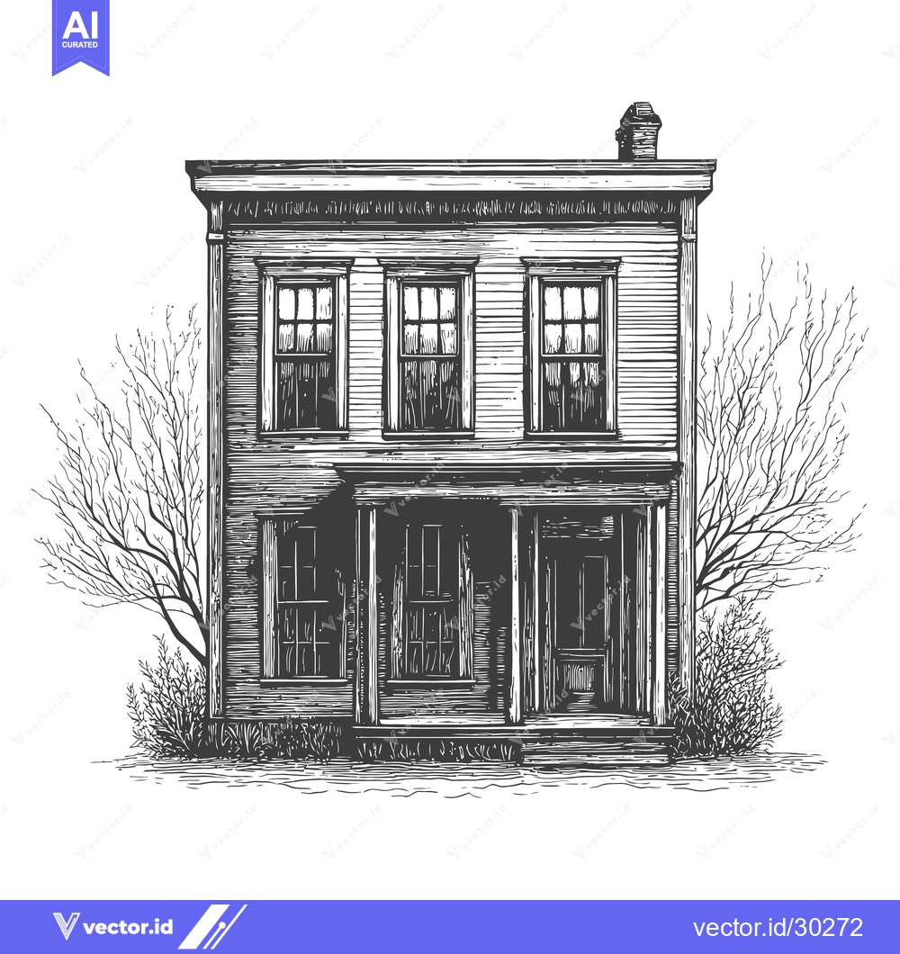 Premium Vector dari A three story wood framed house with bare trees nearby