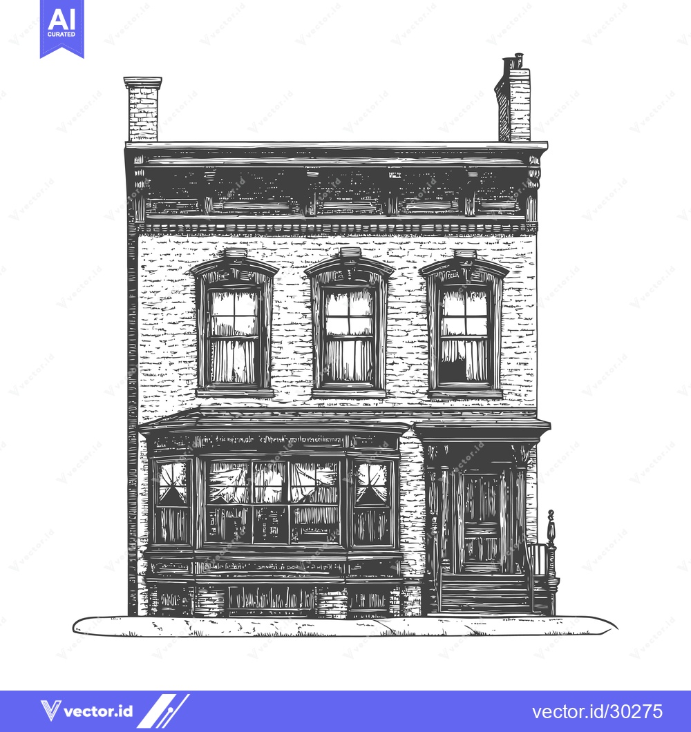Premium Vector dari A three story brick building with bay windows and chimneys