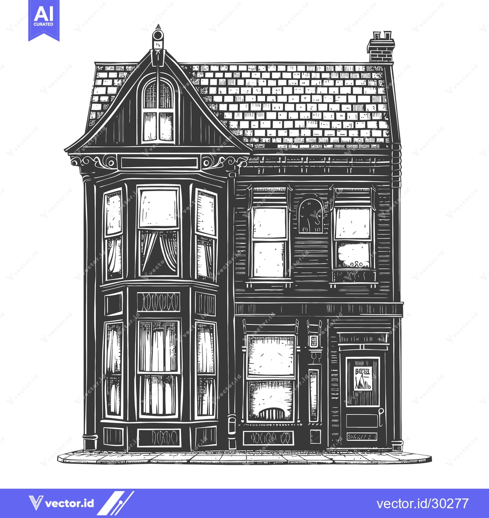 Premium Vector of Victorian Era House Architectural Illustration Design