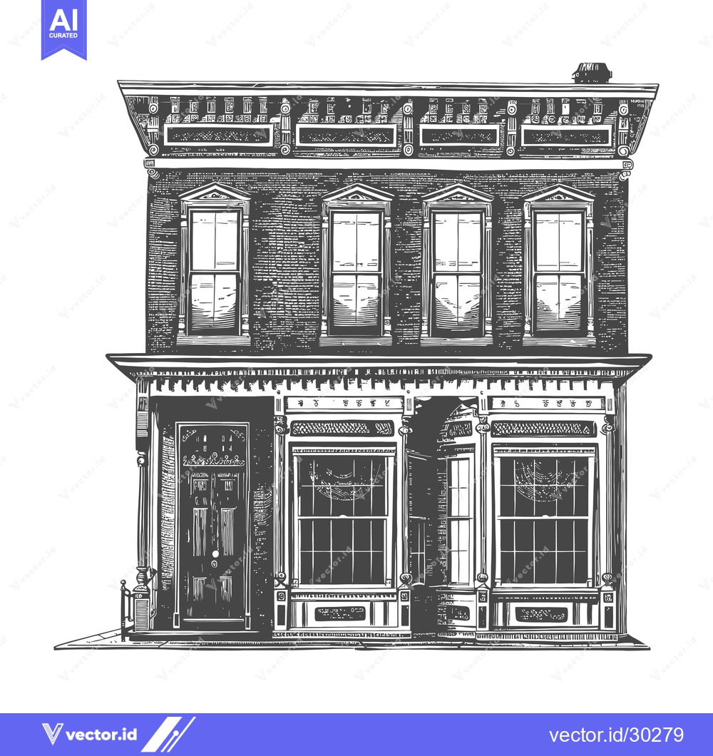 Premium Vector dari Elegant Victorian Style Brick Building Architectural Drawing